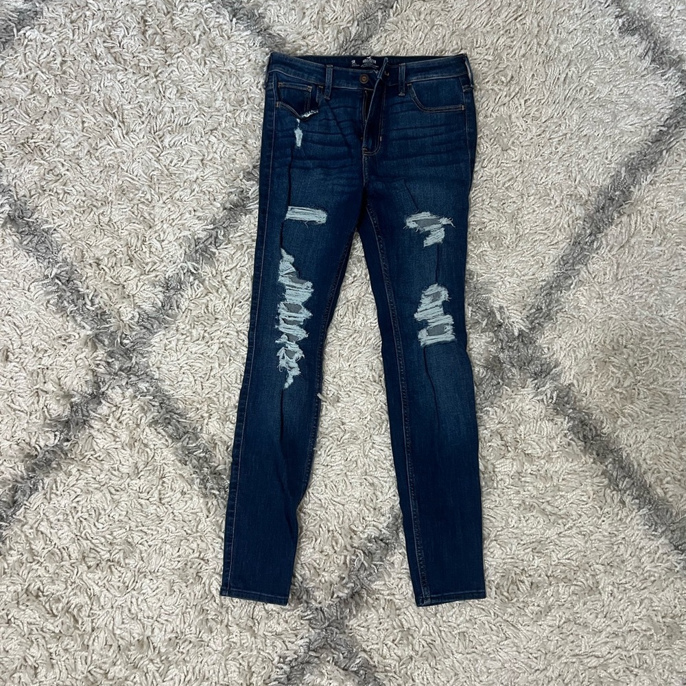 blue skinny jeans with distressed details hollister size 5R